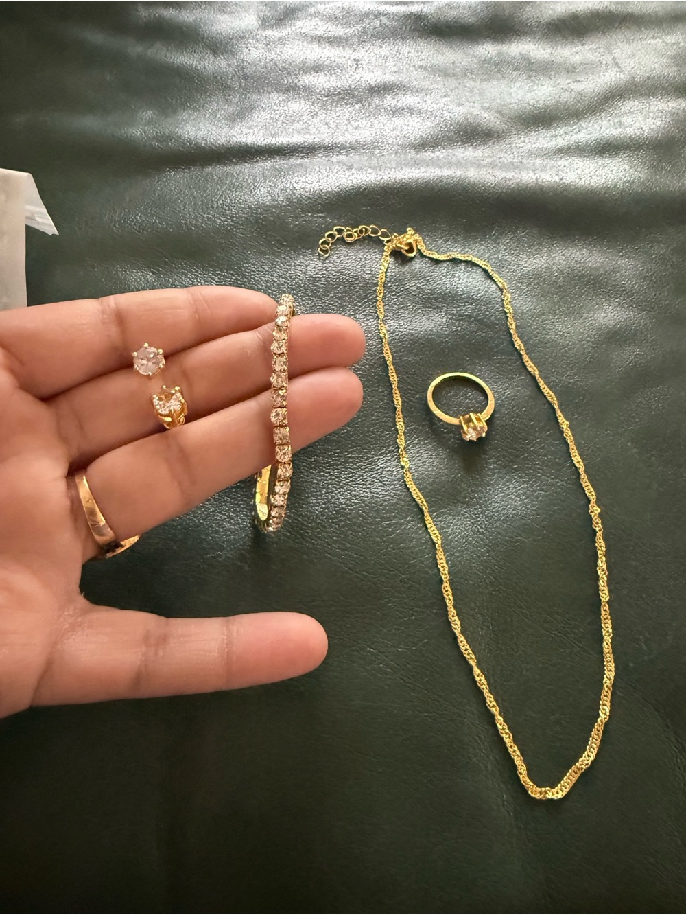 Gold-Tone Cubic Zirconia Bracelet, Ring and Necklace Jewelry Set